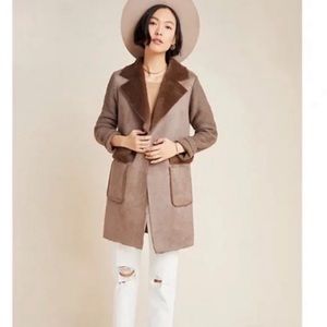 Anthropologie piper brown knit suede open cardigan jacket Medium
